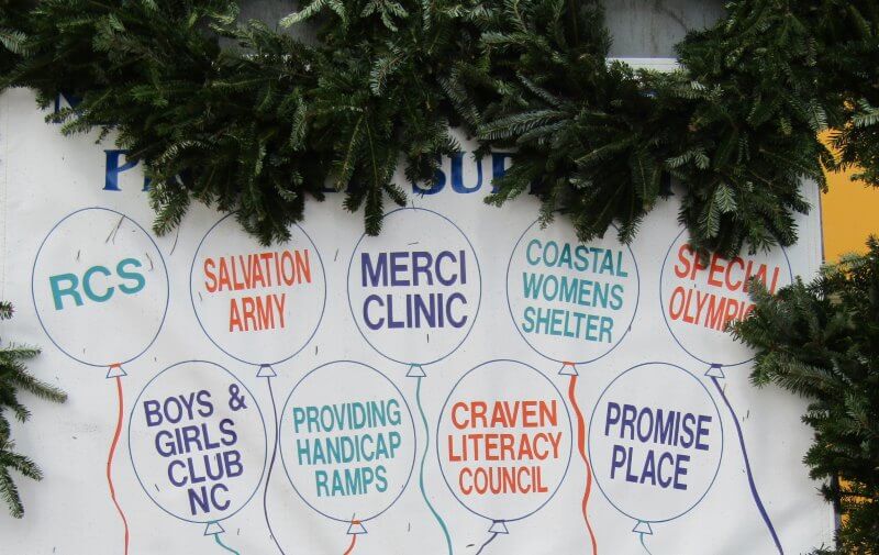 Wreath covered sign of nonprofits