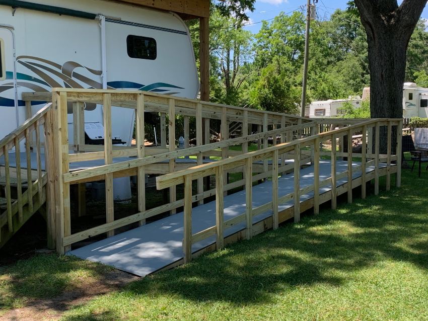 Wood handicap ramp to trailer